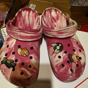 Crocs Pink and White Clogs with Charms